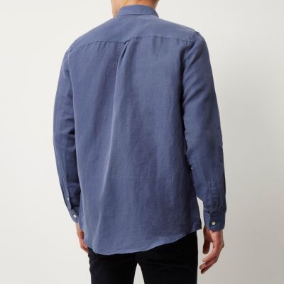 Blue relaxed fit linen-rich shirt
